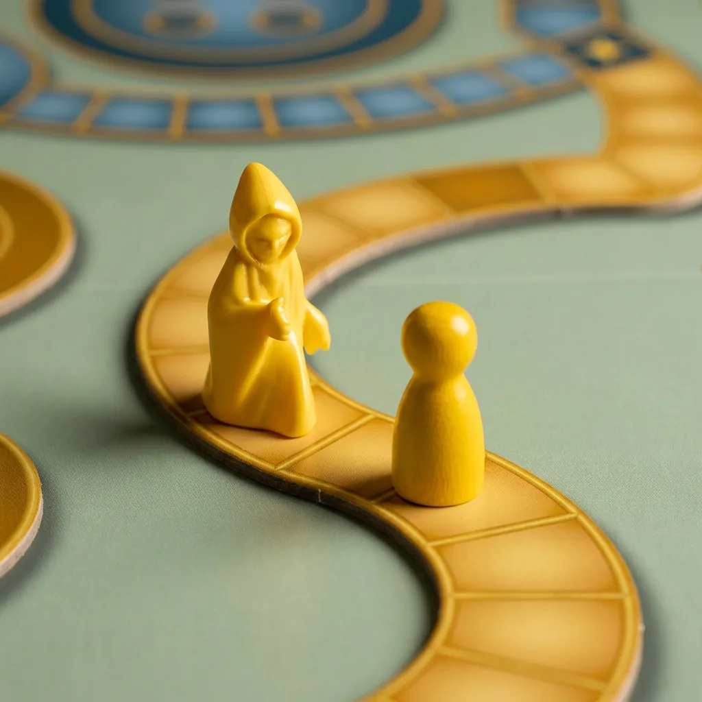 A Parki piece beside a pawn on the golden track of the Parkiller face