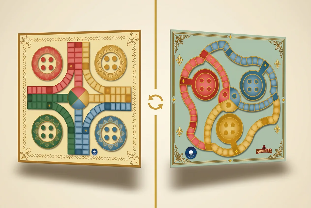 The two faces of the reversible board side by side